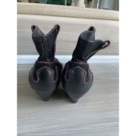 ISOLA 6406001 Women's Bootie Western Ankle Boots Black Red Leather Size 6 - Picture 4 of 12